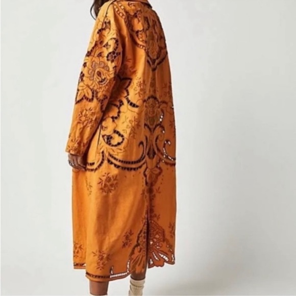 Free People Susanna Duster Jacket Mustard Brown, NWT, S (Fits S-M, Loosely) - Picture 3 of 10